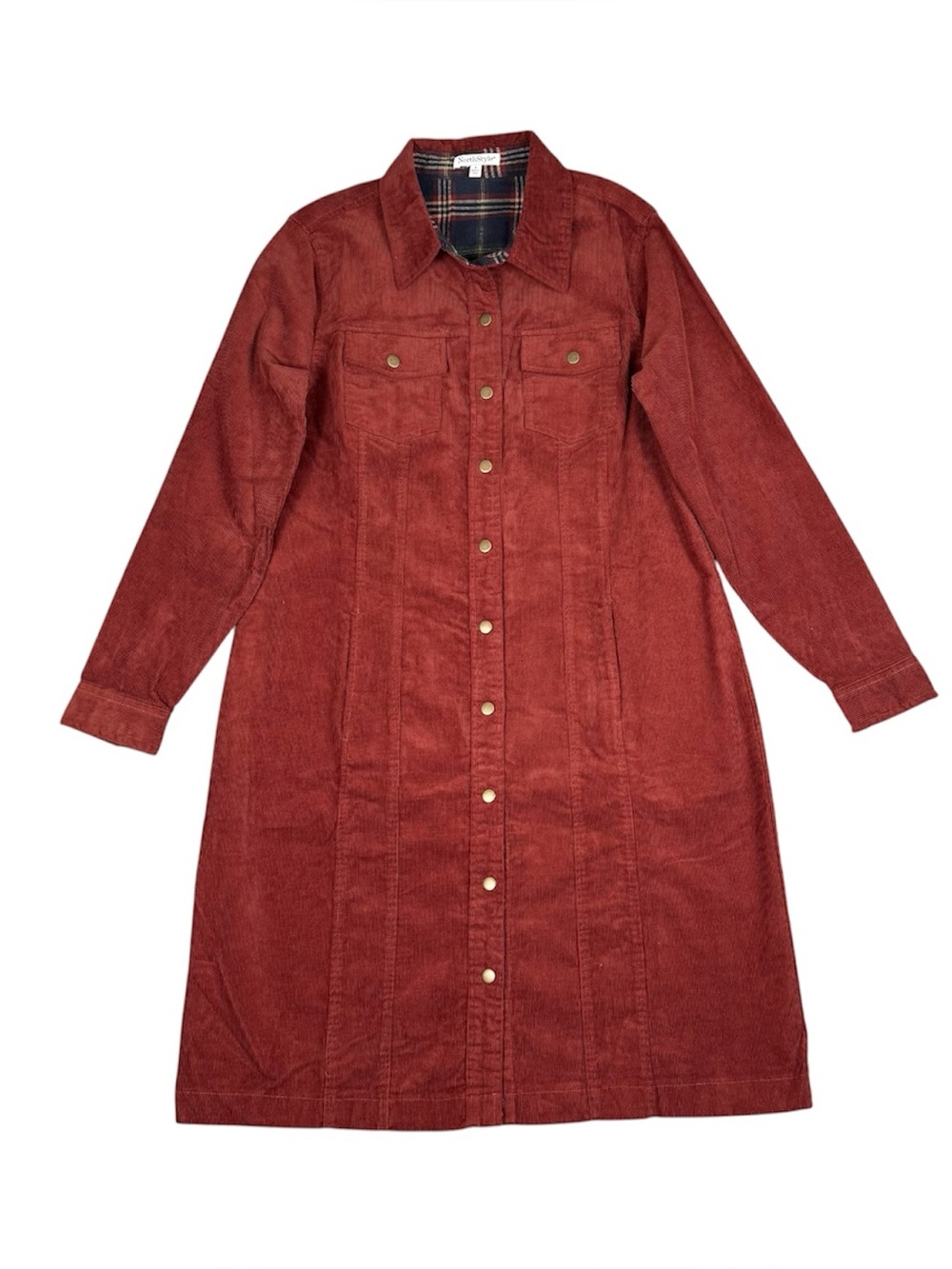 NorthStyle Burgundy Corduroy Midi Shirt Dress Small Cottagecore Western